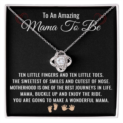Expecting Mom Necklace – Mom to Be Gift for Christmas, Baby Shower, or Mother's Day Gift – Love Knot Pendant with Ten Little Fingers and Ten Little Toes Message