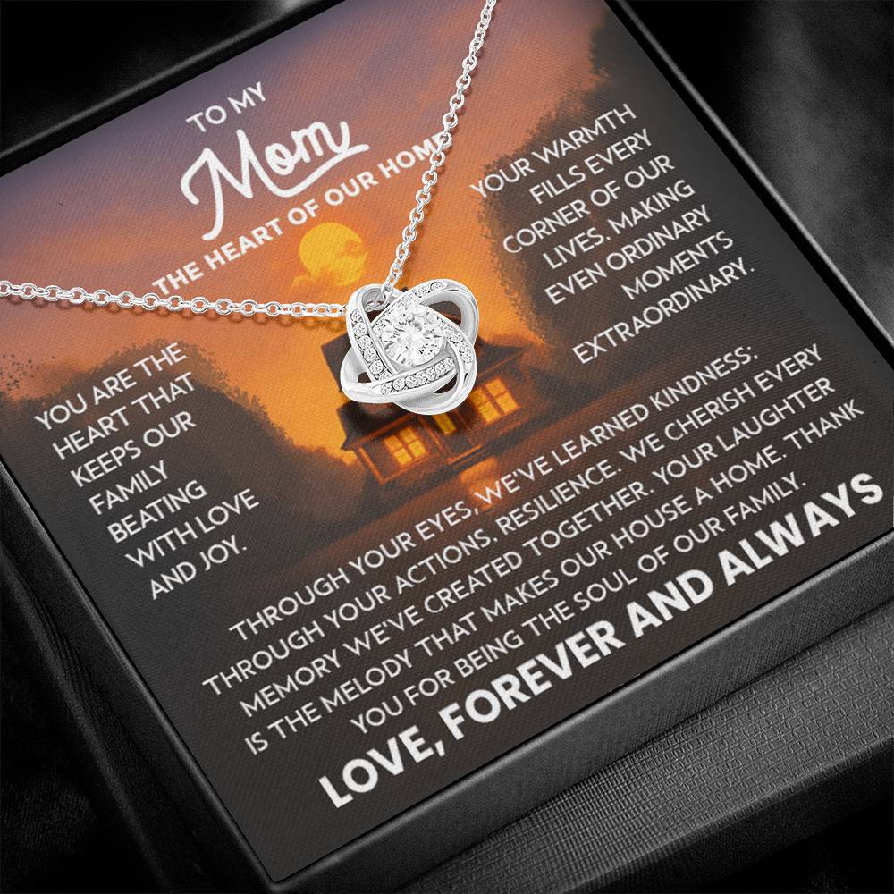 To Mom Necklace with Message Card, Sentimental Love Knot “Heart of Our Home” Gift for Mom
