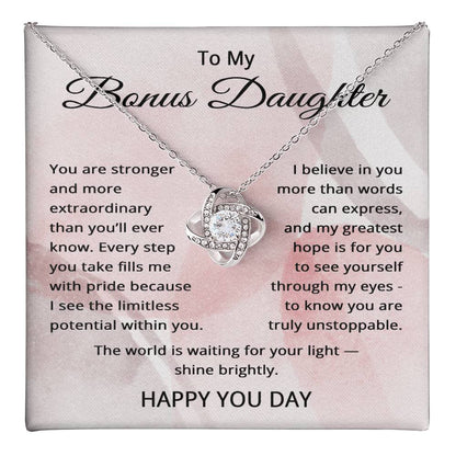 Happy You Day Gifts for Bonus Daughter - Birthday Jewelry for Step Daughter Adult - To My Bonus Daughter Necklace