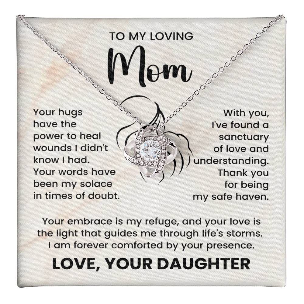 Gift for Mom from Daughter – To My Loving Mom Love Knot Necklace with Heartfelt Message Card