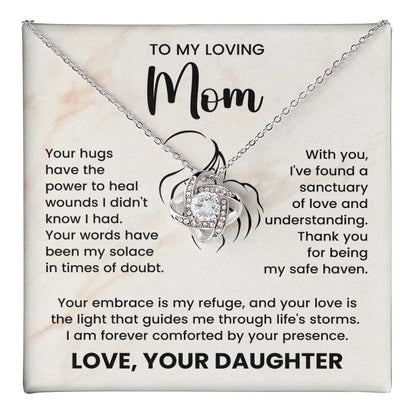Gift for Mom from Daughter – To My Loving Mom Love Knot Necklace with Heartfelt Message Card