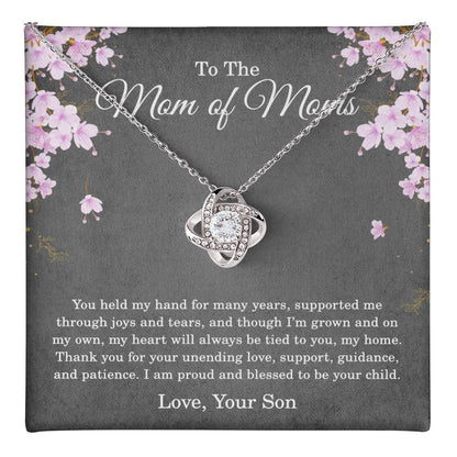 To the Mom of Moms Necklace from Son with Message Card, Sentimental Love Knot Gift for Mom