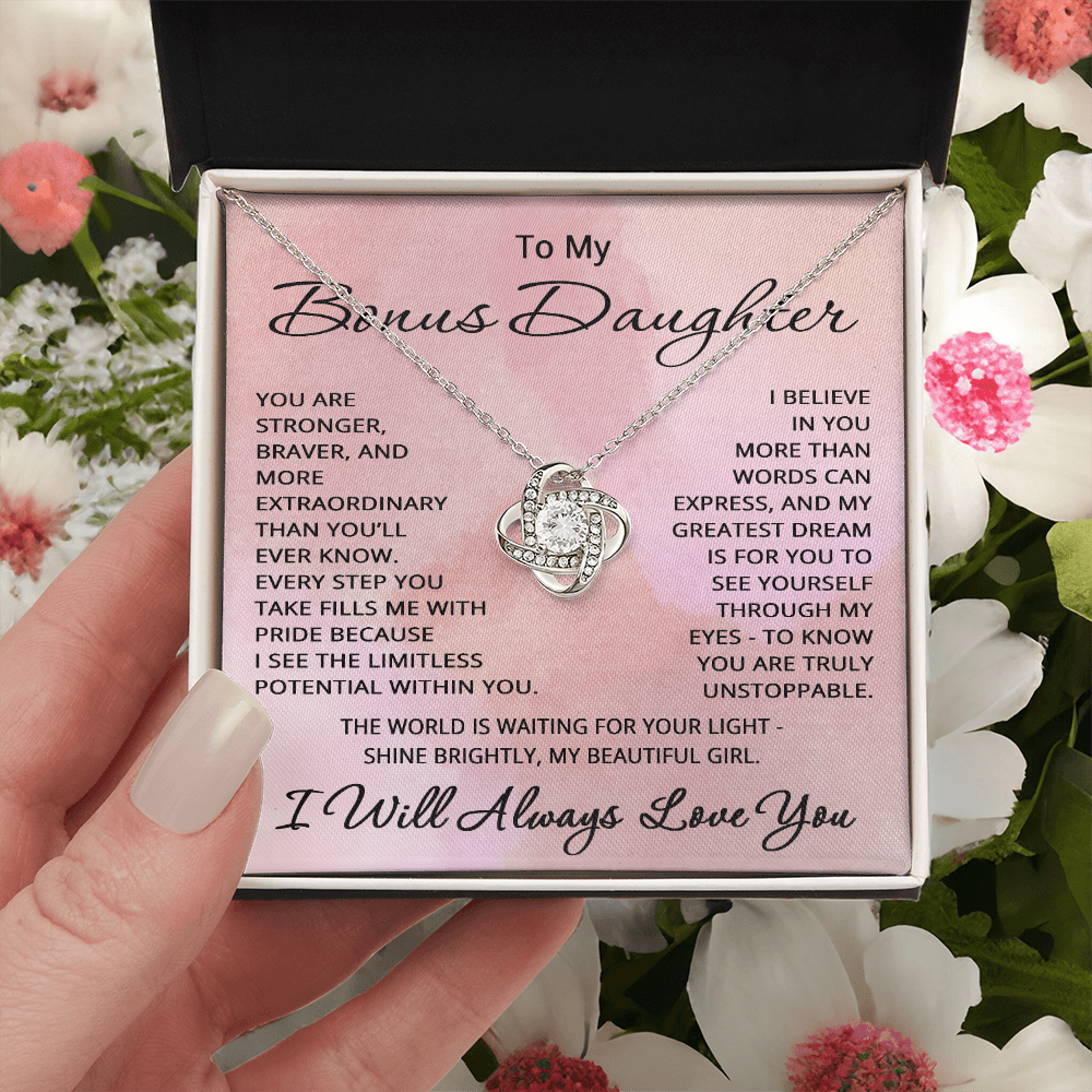 Bonus Daughter Necklace – Birthday or Christmas Gift from Stepmom or Stepdad – Stepdaughter or Step-daughter Jewelry