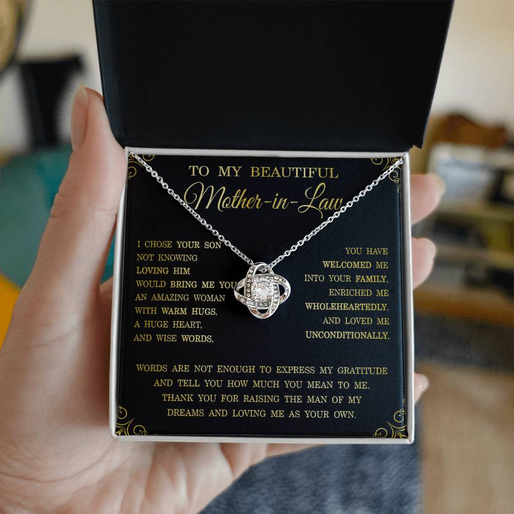 Thank You Gifts for Mother-in-Law Jewelry, Beautiful Mother-in-Law Love Knot Necklace, Inspirational Mother's Day Gifts for Women, Gifts from Daughter-in-Law to Mother-in-Law