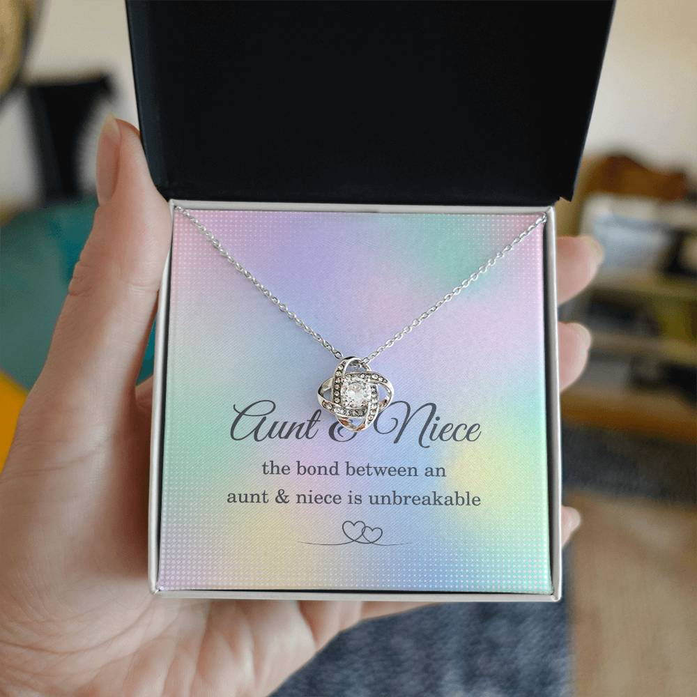 Inspirational Jewelry for Aunt, Aunt and Niece Love Knot Necklace, Gifts for Niece Birthday from Aunt, Unbreakable Bond 14K White Gold Cubic Zirconia