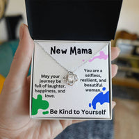 Load image into Gallery viewer, New Mama Necklace – Be Kind to Yourself Gift with Heartfelt Message Card, Baby Shower Love Knot ShineOn Fulfillment
