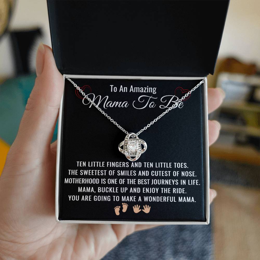 Expecting Mom Necklace – Mom to Be Gift for Christmas, Baby Shower, or Mother's Day Gift – Love Knot Pendant with Ten Little Fingers and Ten Little Toes Message