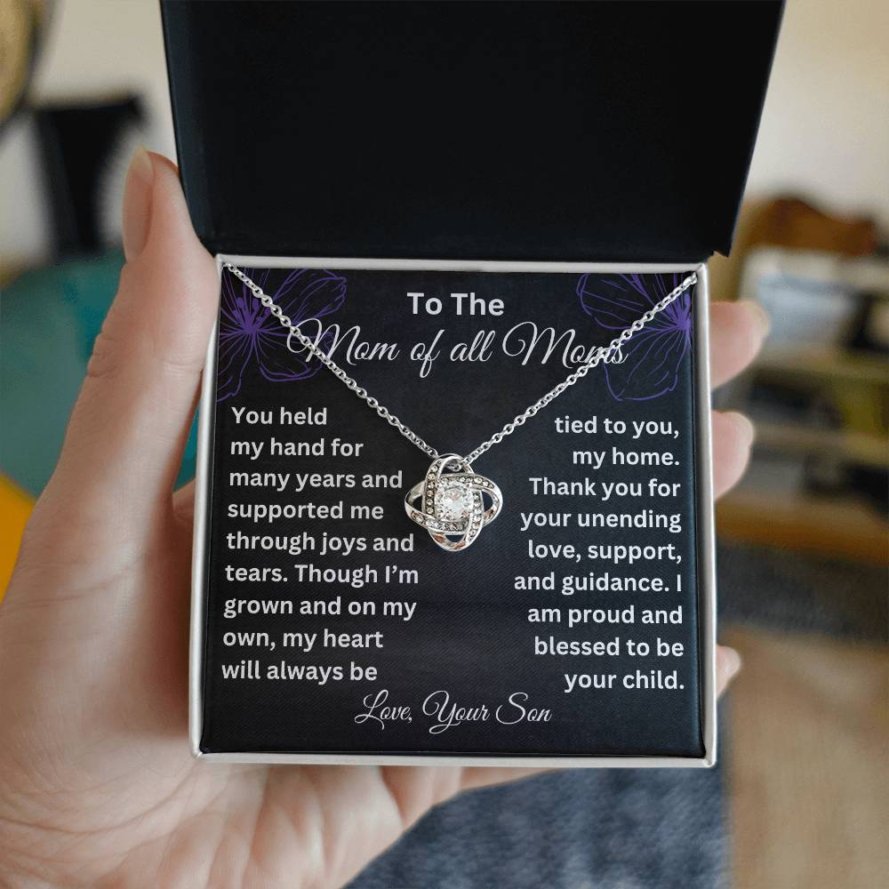 Mother’s Day Necklace from Son – Christmas or Valentine’s Day Gift for Mom – Thank You Gift for Mom - Love Knot Pendant
