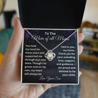 Load image into Gallery viewer, Sentimental Gift for Mom from Son, Love Knot Necklace with Heartfelt Message Card, Mom of All Moms ShineOn Fulfillment

