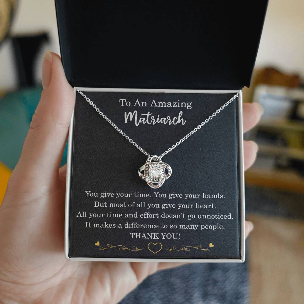 Matriarch Necklace Birthday Christmas Gift Gold over Stainless Steel Love Knot Pendant To My Matriarch Thank You