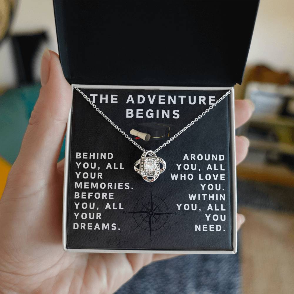 Class of 2025 Necklace for Her Adventure Begins Necklace Class of 2024 Necklace Graduate Gifts for Women Graduate Knot Necklace Graduation Gifts for Her