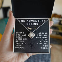Load image into Gallery viewer, Class of 2025 Necklace for Her Adventure Begins Necklace Class of 2024 Necklace Graduate Gifts for Women Graduate Knot Necklace Graduation Gifts for Her ShineOn Fulfillment
