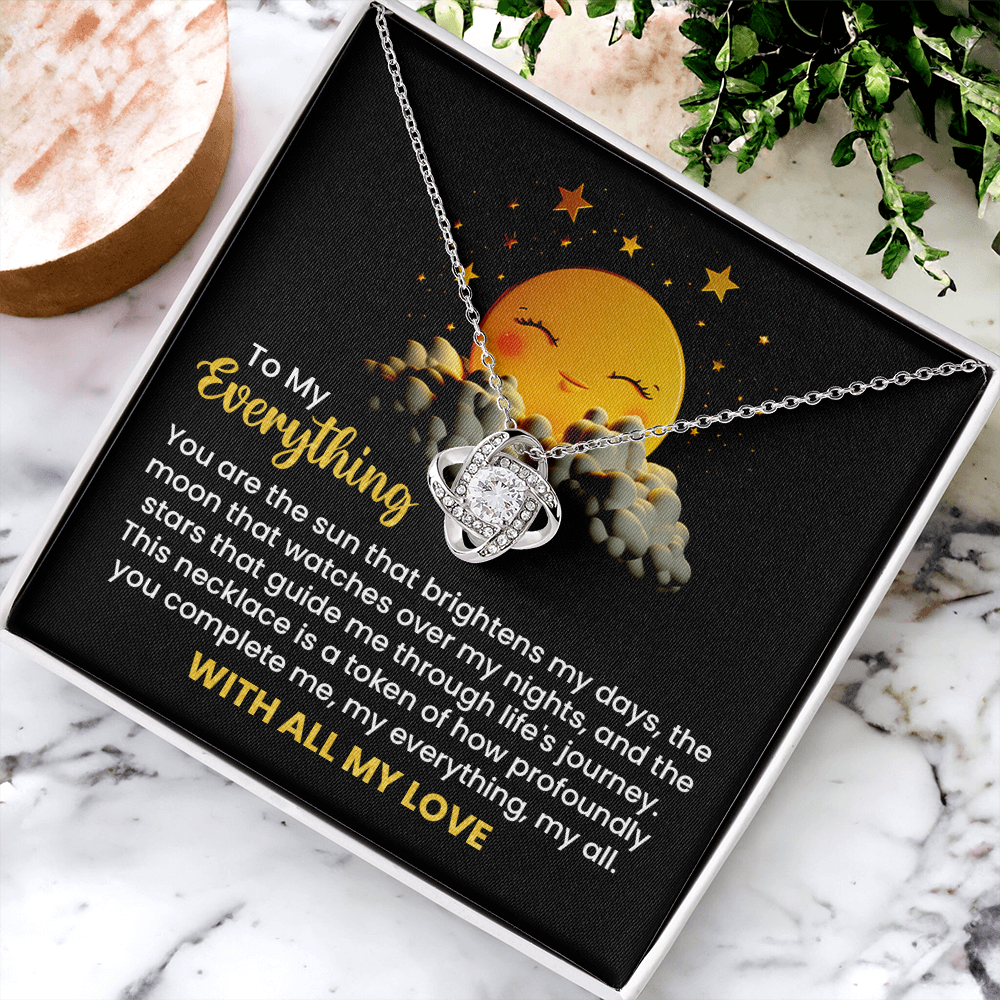 To My Everything Necklace for Wife – Inspirational Love Knot Pendant for Bride from Groom – Wedding Anniversary, Birthday, and Special Occasion Gifts for Women – With All My Love Necklace for Her