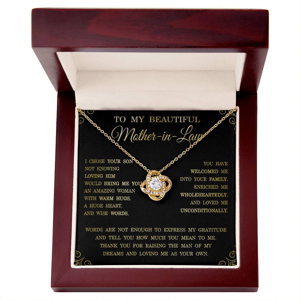Thank You Gifts for Mother-in-Law Jewelry, Beautiful Mother-in-Law Love Knot Necklace, Inspirational Mother's Day Gifts for Women, Gifts from Daughter-in-Law to Mother-in-Law