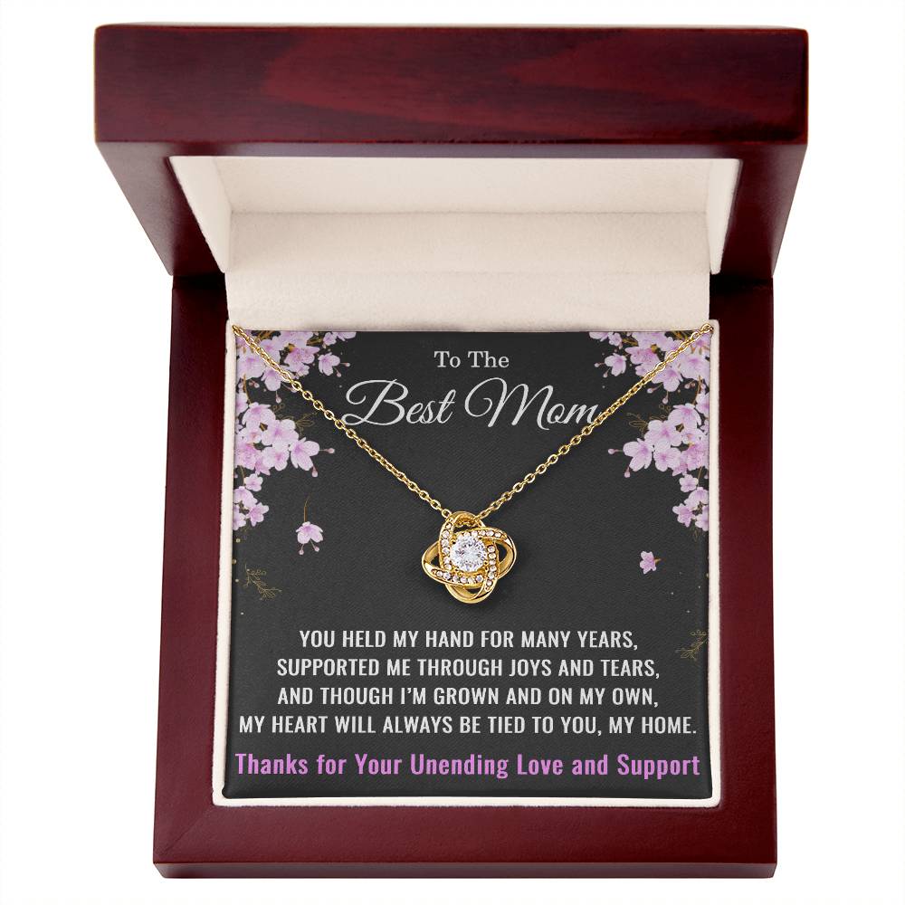 To My Mom Necklace from Daughter or Son – Mother’s Day, Birthday, or Christmas Gift – Love Knot Pendant with Thank You for Your Unending Love and Support