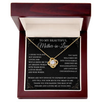 Load image into Gallery viewer, To My Beautiful Mother in Law Necklace Mother-in-law Christmas Gift from Son-in-Law Mother in law Birthday Gift Thank You for Raising the Man of My Dreams Mother-in-law Love Knot Necklace ShineOn Fulfillment
