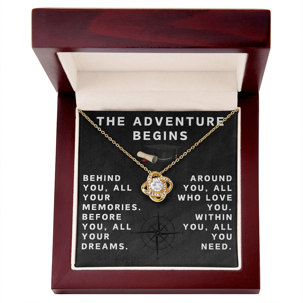 Class of 2025 Necklace for Her Adventure Begins Necklace Class of 2024 Necklace Graduate Gifts for Women Graduate Knot Necklace Graduation Gifts for Her