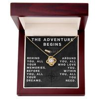 Load image into Gallery viewer, Class of 2025 Necklace for Her Adventure Begins Necklace Class of 2024 Necklace Graduate Gifts for Women Graduate Knot Necklace Graduation Gifts for Her ShineOn Fulfillment

