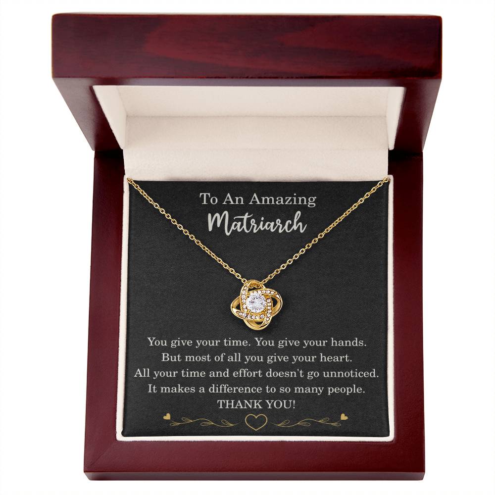 Matriarch Necklace Birthday Christmas Gift Gold over Stainless Steel Love Knot Pendant To My Matriarch Thank You