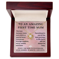 Load image into Gallery viewer, First Time Mom Necklace, New Mom Gift with Heartfelt Message Card, Love Knot Necklace Baby Shower ShineOn Fulfillment
