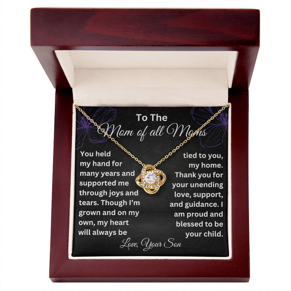 Mother’s Day Necklace from Son – Christmas or Valentine’s Day Gift for Mom – Thank You Gift for Mom - Love Knot Pendant