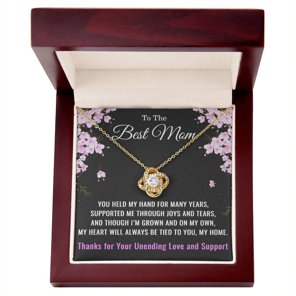 Thank You Mom Necklace – Love Knot Pendant Gift for Christmas, Birthday, or Mother’s Day – From Family