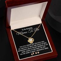 Load image into Gallery viewer, Mama To Be Necklace, Baby Shower Gift for Expecting Mom with Heartfelt Message Card, Love Knot ShineOn Fulfillment
