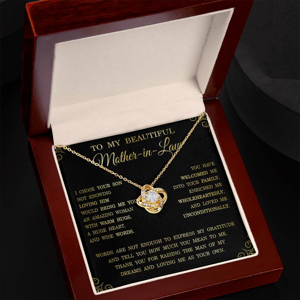 Thank You Gifts for Mother-in-Law Jewelry, Beautiful Mother-in-Law Love Knot Necklace, Inspirational Mother's Day Gifts for Women, Gifts from Daughter-in-Law to Mother-in-Law
