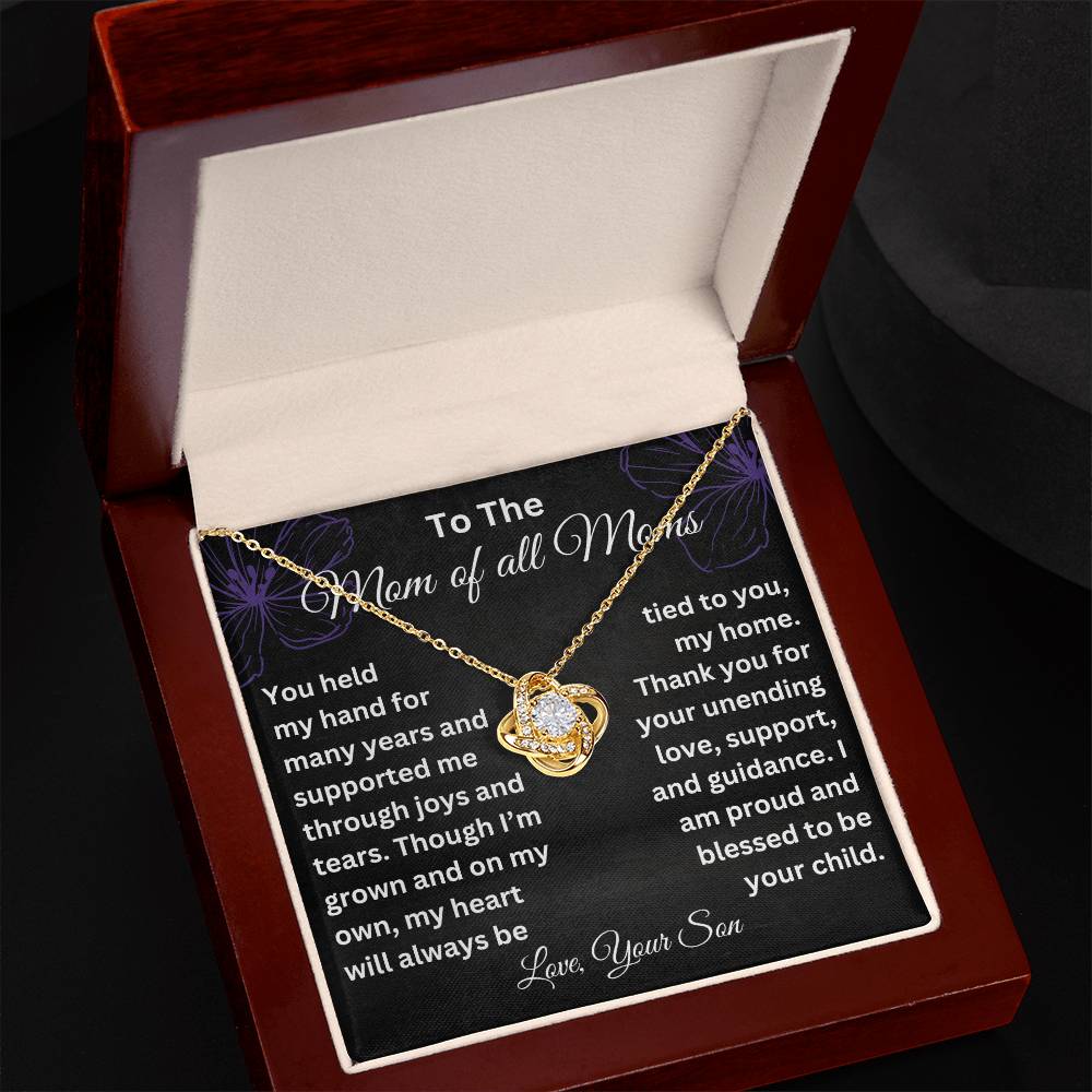 Mother’s Day Necklace from Son – Christmas or Valentine’s Day Gift for Mom – Thank You Gift for Mom - Love Knot Pendant