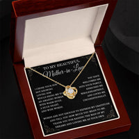 Load image into Gallery viewer, To My Beautiful Mother in Law Necklace Mother-in-law Christmas Gift from Son-in-Law Mother in law Birthday Gift Thank You for Raising the Man of My Dreams Mother-in-law Love Knot Necklace ShineOn Fulfillment
