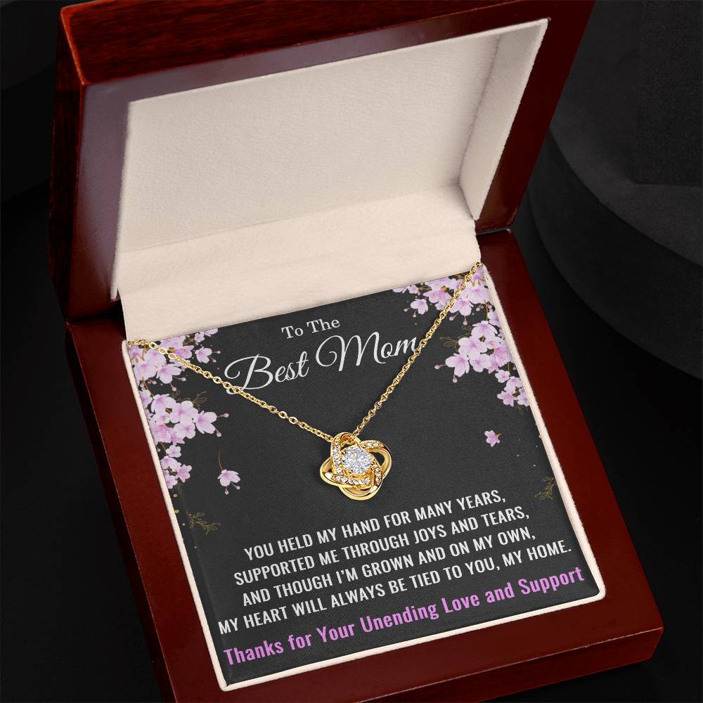 To My Mom Necklace from Daughter or Son – Mother’s Day, Birthday, or Christmas Gift – Love Knot Pendant with Thank You for Your Unending Love and Support