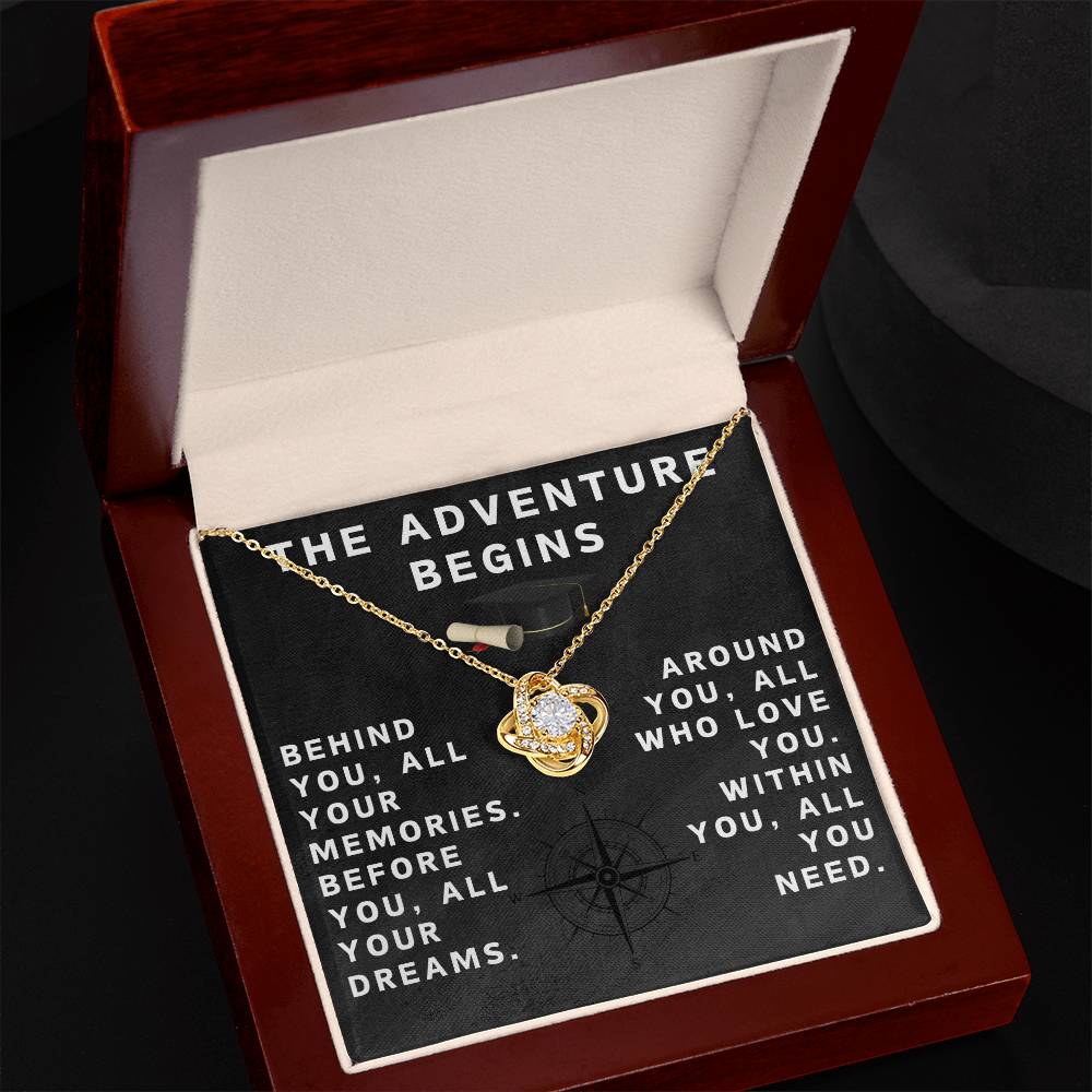Class of 2025 Necklace for Her Adventure Begins Necklace Class of 2024 Necklace Graduate Gifts for Women Graduate Knot Necklace Graduation Gifts for Her