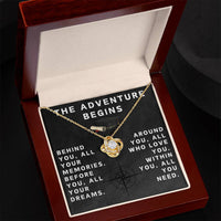 Load image into Gallery viewer, Class of 2025 Necklace for Her Adventure Begins Necklace Class of 2024 Necklace Graduate Gifts for Women Graduate Knot Necklace Graduation Gifts for Her ShineOn Fulfillment
