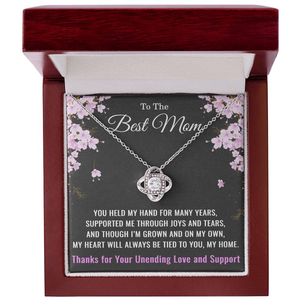 To My Mom Necklace from Daughter or Son – Mother’s Day, Birthday, or Christmas Gift – Love Knot Pendant with Thank You for Your Unending Love and Support