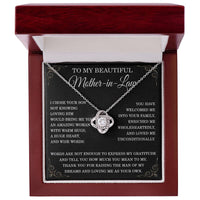Load image into Gallery viewer, To My Beautiful Mother in Law Necklace Mother-in-law Christmas Gift from Son-in-Law Mother in law Birthday Gift Thank You for Raising the Man of My Dreams Mother-in-law Love Knot Necklace ShineOn Fulfillment
