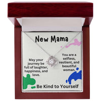 Load image into Gallery viewer, New Mama Necklace – Be Kind to Yourself Gift with Heartfelt Message Card, Baby Shower Love Knot ShineOn Fulfillment
