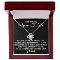 Load image into Gallery viewer, Mama To Be Necklace, Baby Shower Gift for Expecting Mom with Heartfelt Message Card, Love Knot ShineOn Fulfillment
