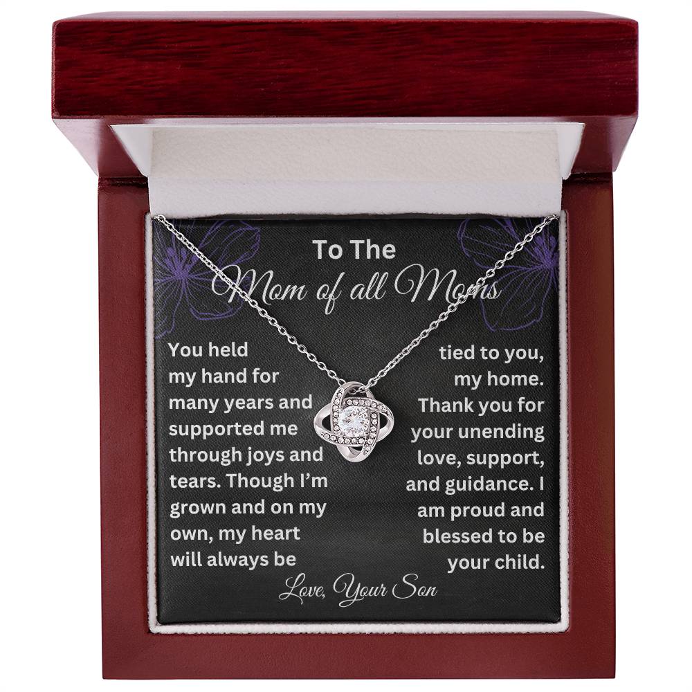 Mother’s Day Necklace from Son – Christmas or Valentine’s Day Gift for Mom – Thank You Gift for Mom - Love Knot Pendant
