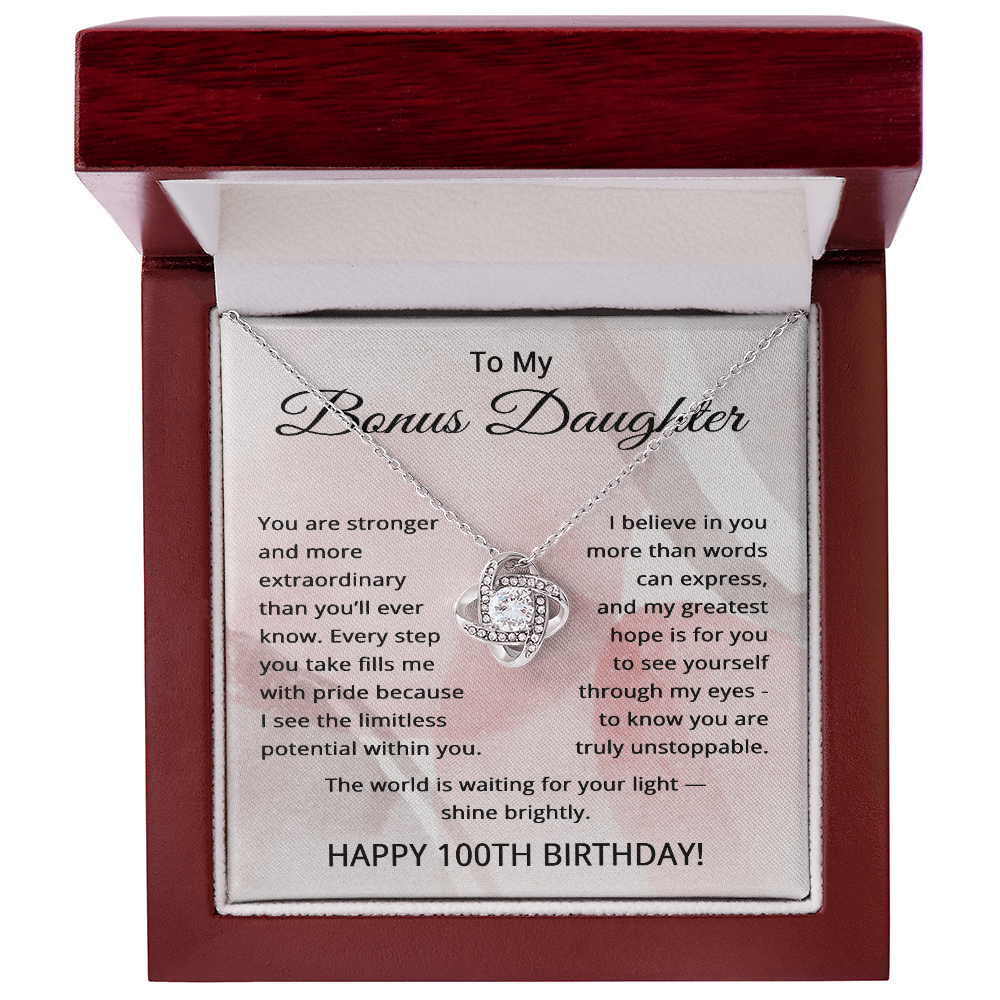 100th Birthday Gifts for Bonus Daughter - 100th Birthday Necklace for Stepdaughter - To My Step Daughter Necklace