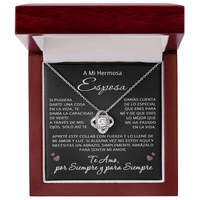 Load image into Gallery viewer, Love knot necklace for wife in mahogany luxury box with Spanish message card A Mi Hermosa Esposa
