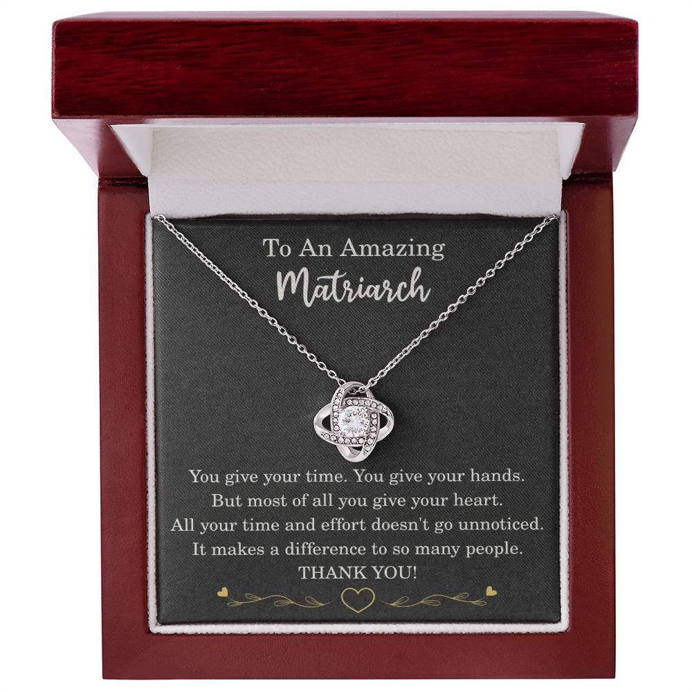 Matriarch Necklace Birthday Christmas Gift Gold over Stainless Steel Love Knot Pendant To My Matriarch Thank You