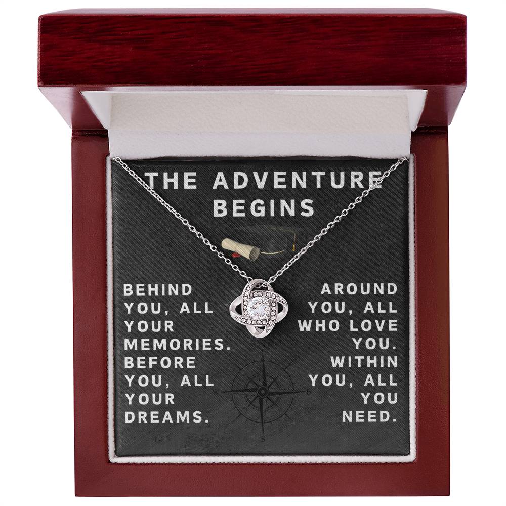 Class of 2025 Necklace for Her Adventure Begins Necklace Class of 2024 Necklace Graduate Gifts for Women Graduate Knot Necklace Graduation Gifts for Her