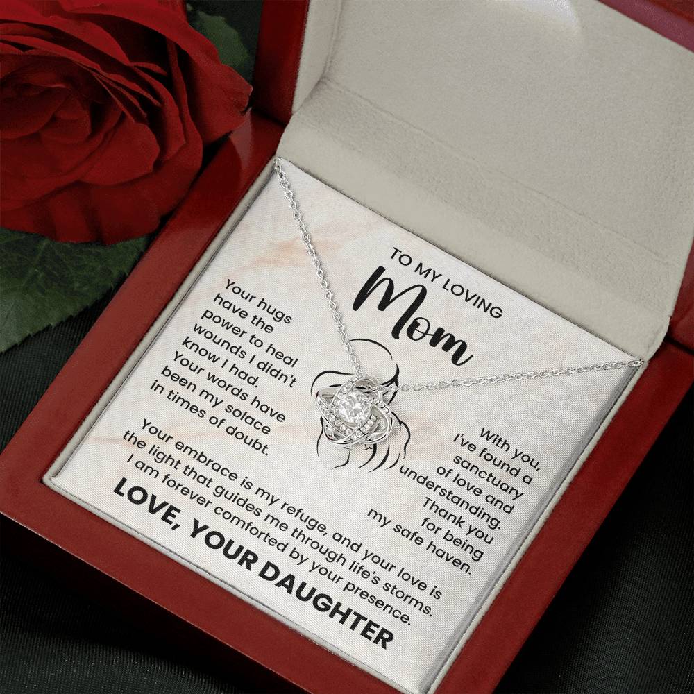 Gift for Mom from Daughter – To My Loving Mom Love Knot Necklace with Heartfelt Message Card