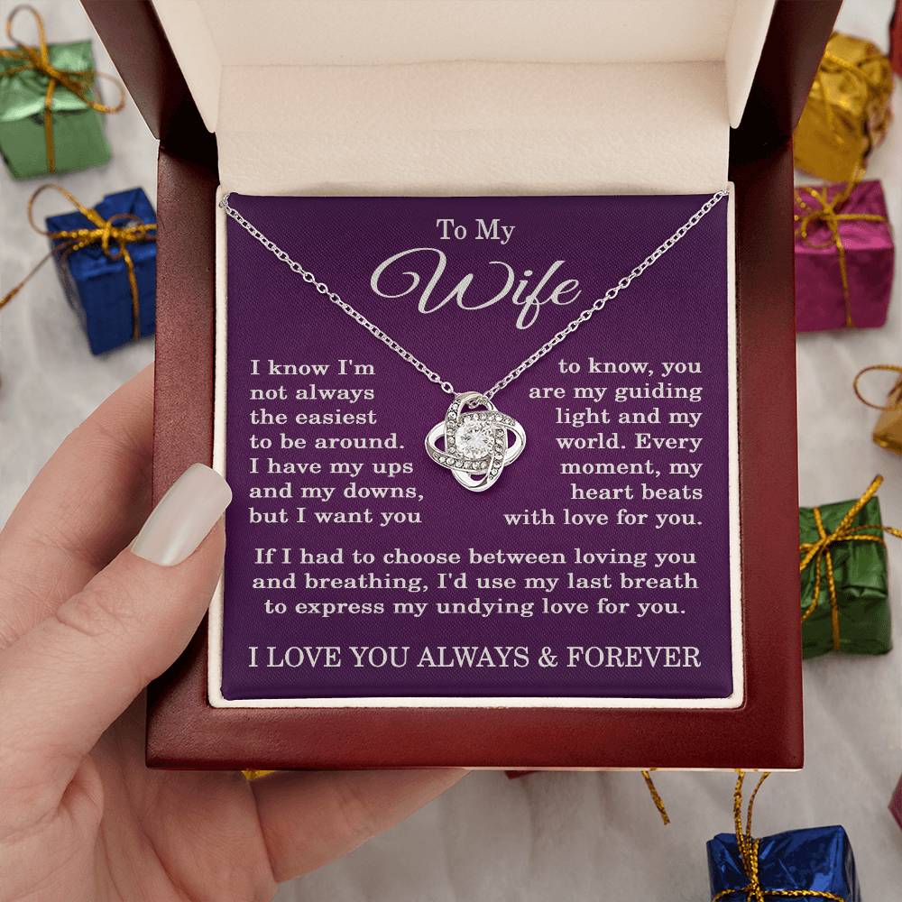 To My Wife Necklace from Husband Anniversary Gift for Wife with Purple Background