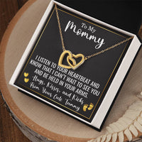 Load image into Gallery viewer, Mom to Be Gift from Bump, To My Mommy Interlocking Hearts Necklace with Message Card, Baby Shower Gift ShineOn Fulfillment

