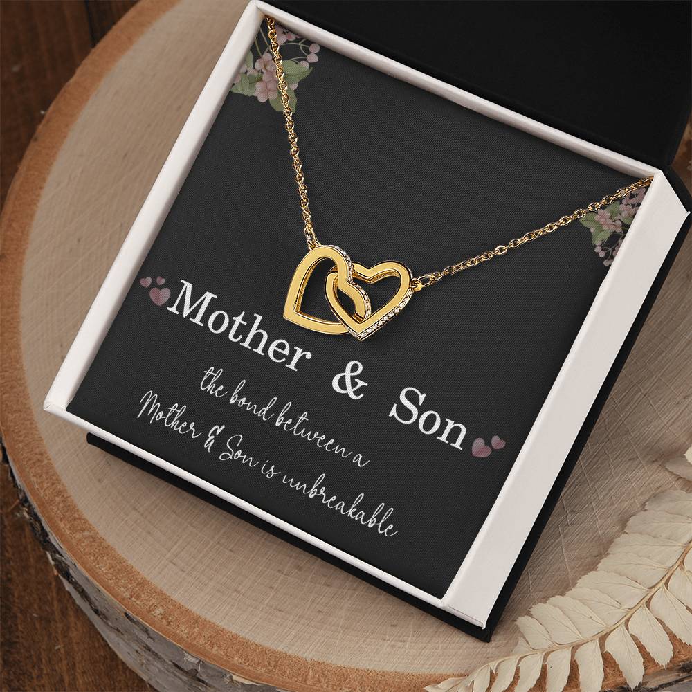 Mother’s Day Gift from Son – Mother and Son Interlocking Heart Pendant for Birthday or Christmas – The Bond Between a Mother and Son Is Unbreakable