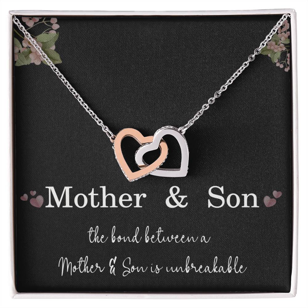 Mother’s Day Gift from Son – Mother and Son Interlocking Heart Pendant for Birthday or Christmas – The Bond Between a Mother and Son Is Unbreakable