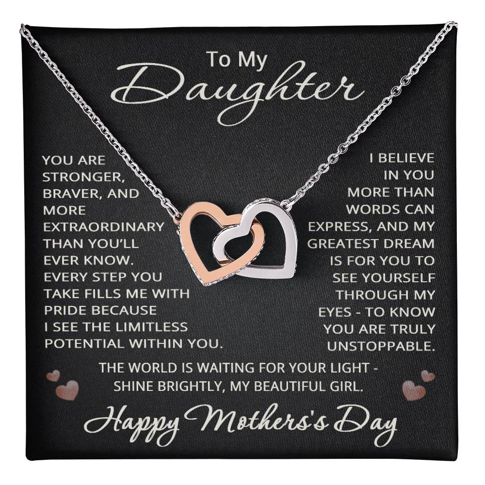 Mother’s Day Gift for Daughter – Interlocking Hearts Necklace with Message Card “To My Daughter”