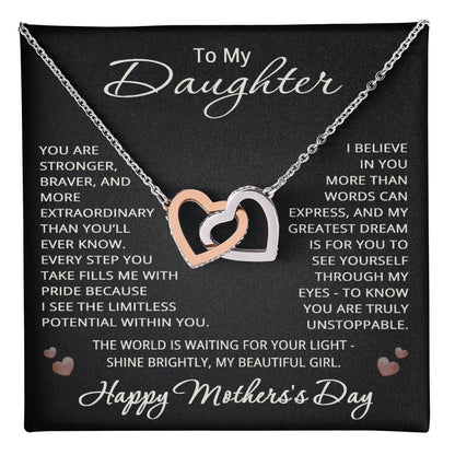 Mother’s Day Gift for Daughter – Interlocking Hearts Necklace with Message Card “To My Daughter”