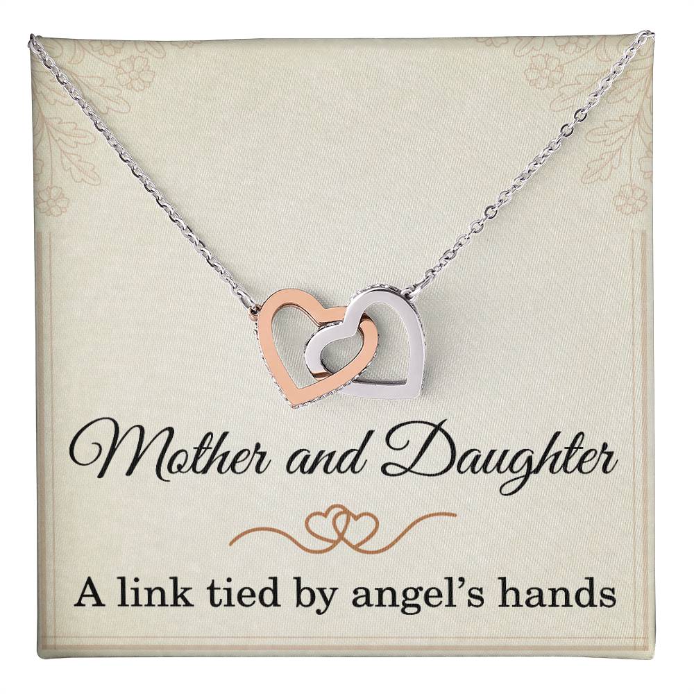 Mother Daughter Necklace – Interlocking Hearts Gift with Heartfelt Message Card, Rose Gold and Silver